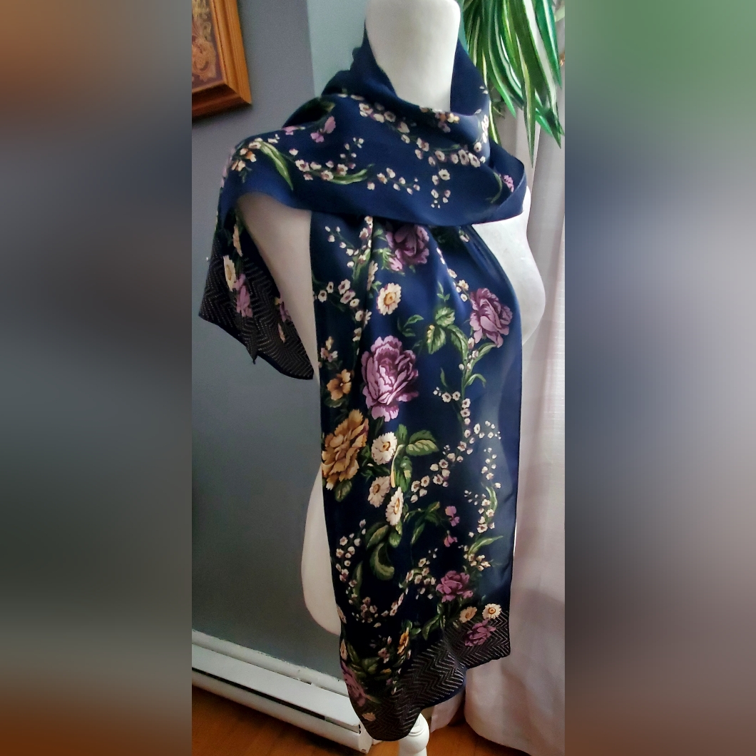 Navy Floral Silk Scarf
